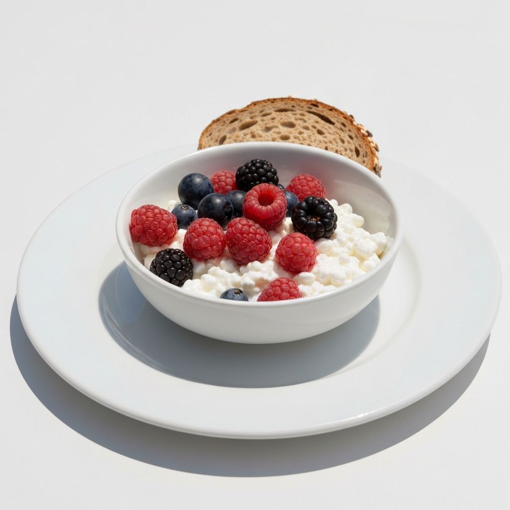 Cottage cheese with fresh berries and whole grain bread